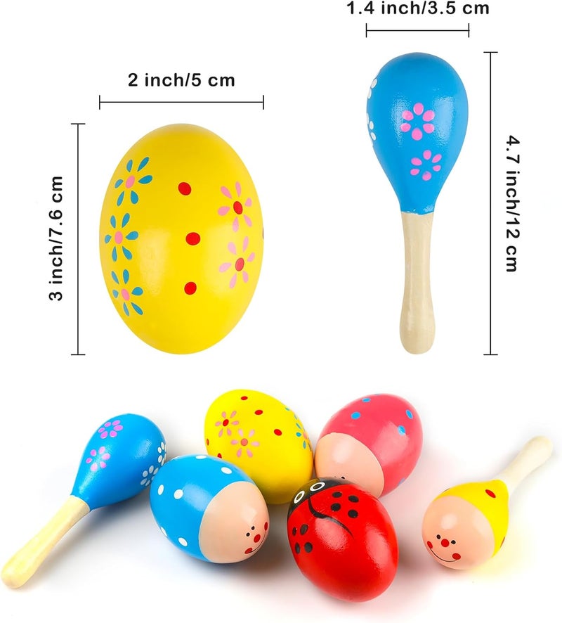GOGHOST Easter Wooden Egg Shakers Set(6 Pcs), 4 Easter Eggs and 2 Maracas | Hand Percussion Instruments for Practice & Performance - Image 2